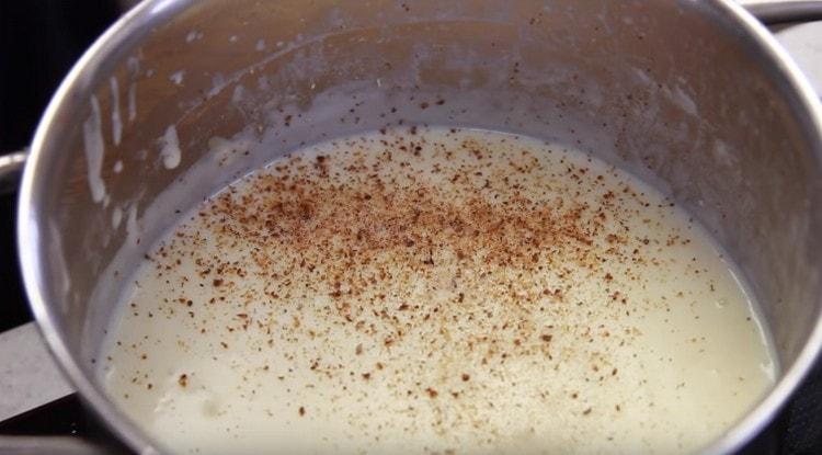 Nutmeg is definitely added to the bechamel sauce.