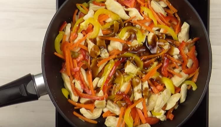 Add part of the sauce.