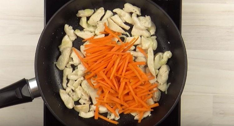 Next, add carrots to the pan.
