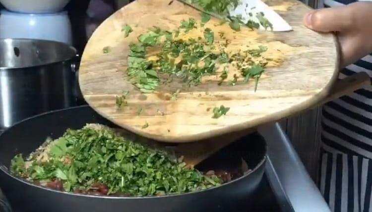 Add finely chopped cilantro, nuts and beans.