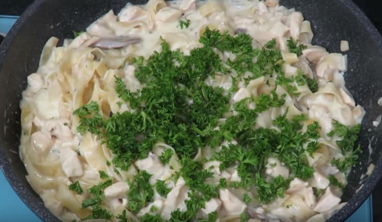 At the very end, add chopped greens.