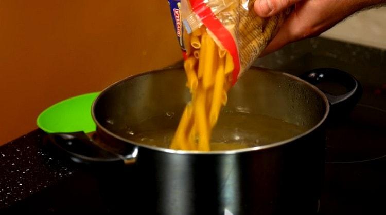 Put the pasta in boiling salted water.
