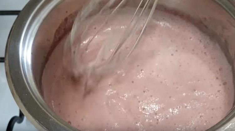 Cook the cream until thickened.