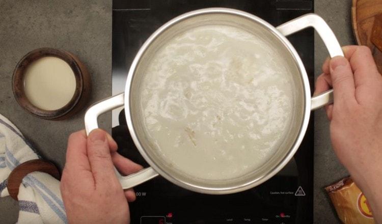 Bring the components to a boil and remove from the stove.