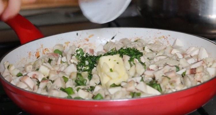 Add butter to the pan. as well as chopped parsley.