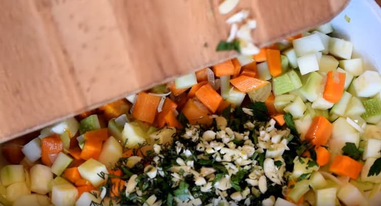 Add chopped garlic and herbs to the filling.