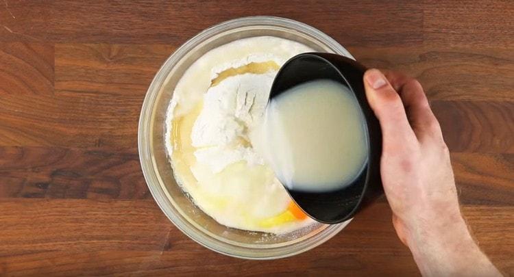 We grow yeast in water and add to the rest of the ingredients for the dough.