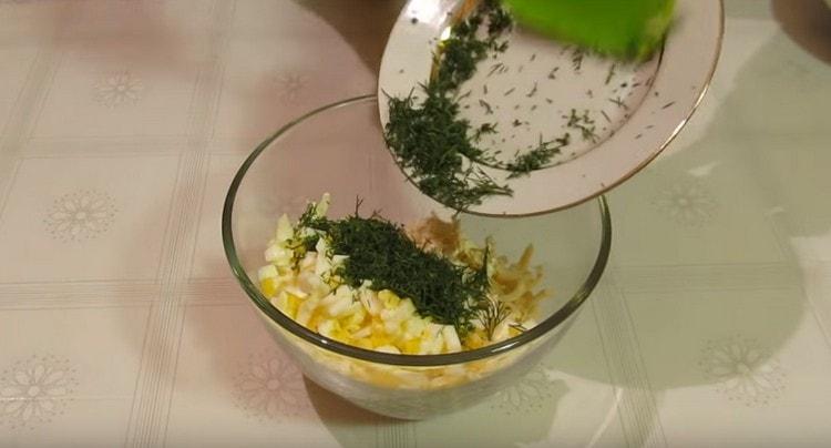 Add eggs and greens.