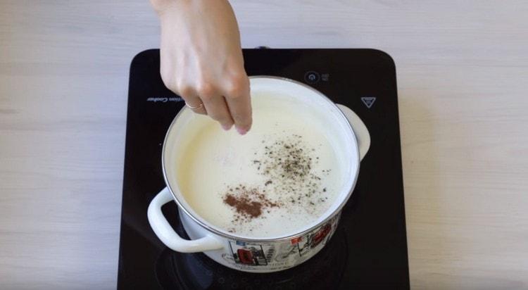 Add salt, pepper, nutmeg to the finished sauce.