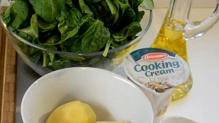 Washing spinach leaves.