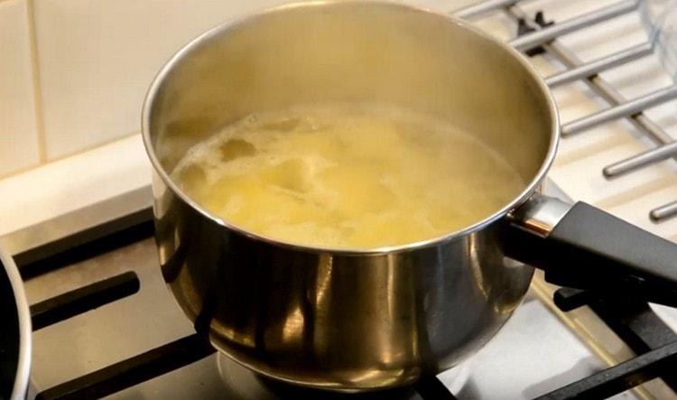 We cook potatoes separately.