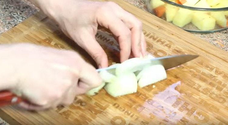 We also chop the onion.