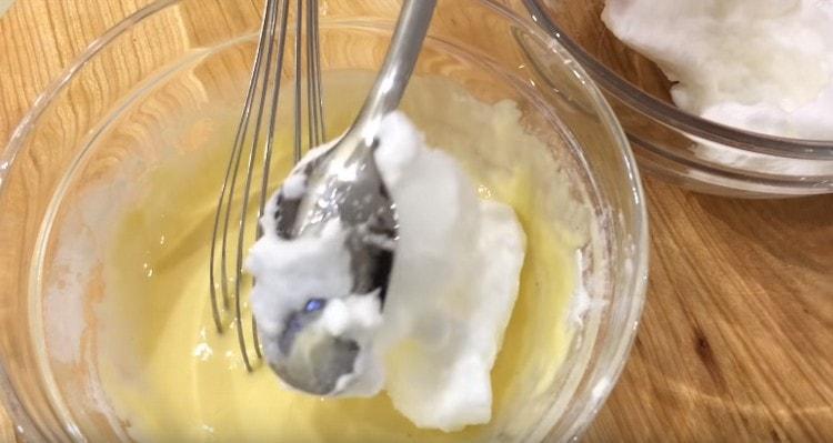 Gently mix the whipped proteins into the dough.