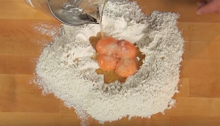 Add vegetable oil, salt, water.