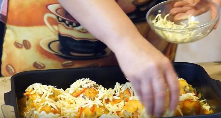 15 minutes before cooking, sprinkle meatballs with cheese and return to the oven.