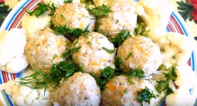 Steamed meatballs are unusually tender.