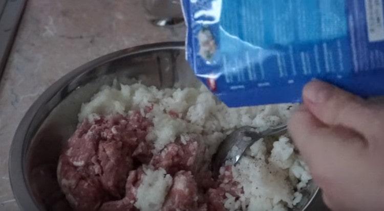 Add salt, pepper, dried garlic.