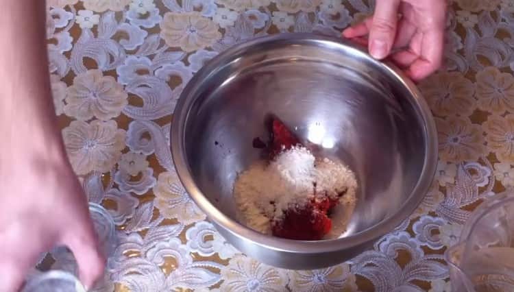 Add salt, spices, flour.