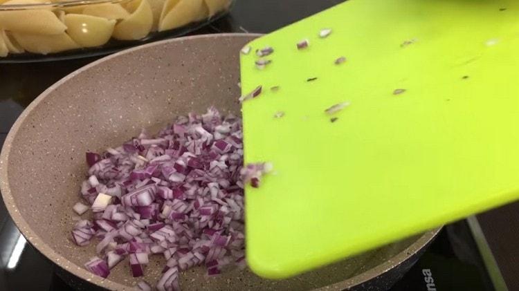 Fry the onion in a pan.