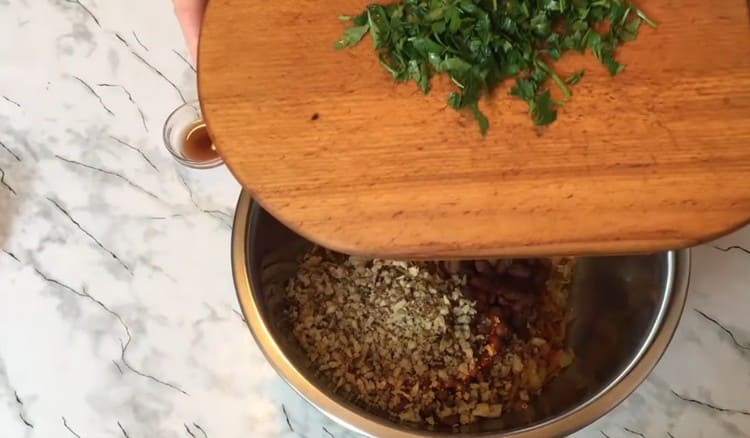 Add chopped parsley to the dish.