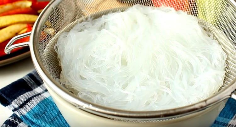 Funchozu recline in a colander.