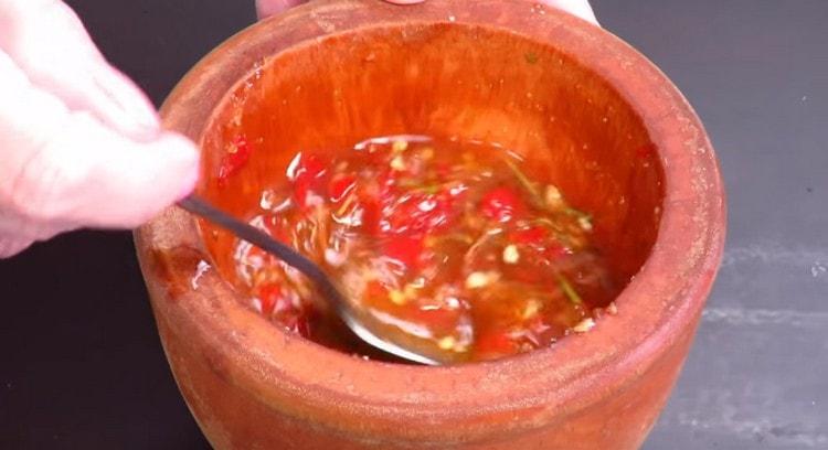 Mix the dressing until smooth.