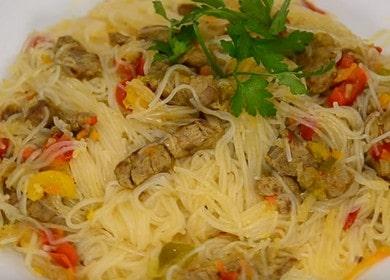 Fragrant and nourishing funchose with meat: we cook according to the recipe with a photo.