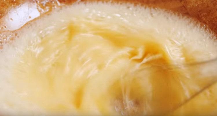 Beat eggs with sugar separately.