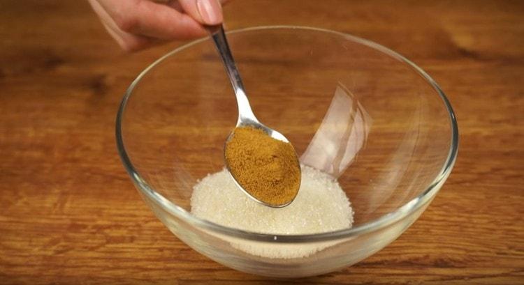 Separately mix sugar, ground almonds and cinnamon.