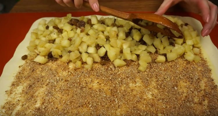 Put the filling on one side of the dough.