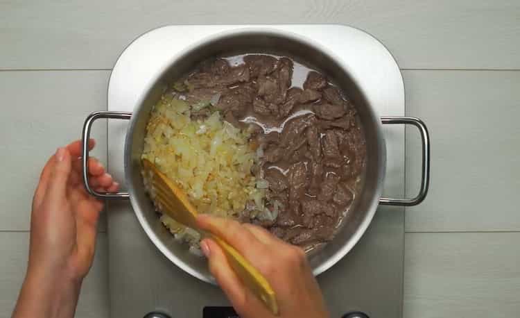 To cook the basil, fry the meat