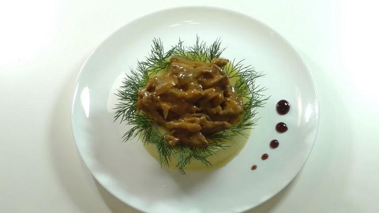 The recipe for a delicious beef stroganoff from beef