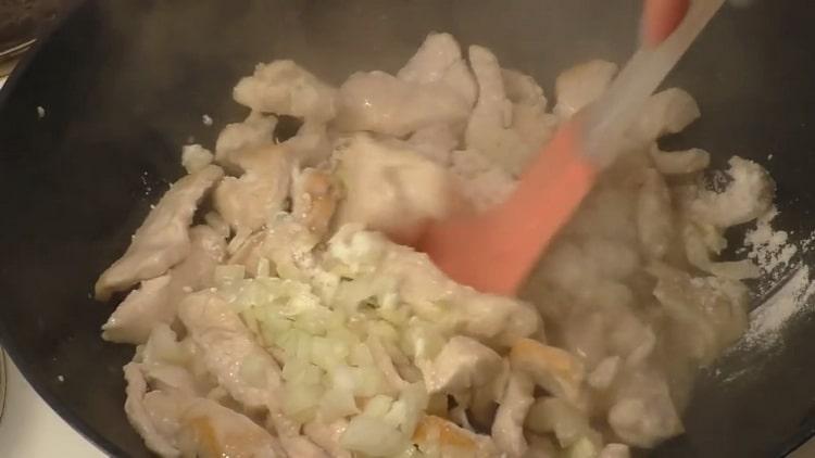 To prepare beef stroganoff, mix the ingredients