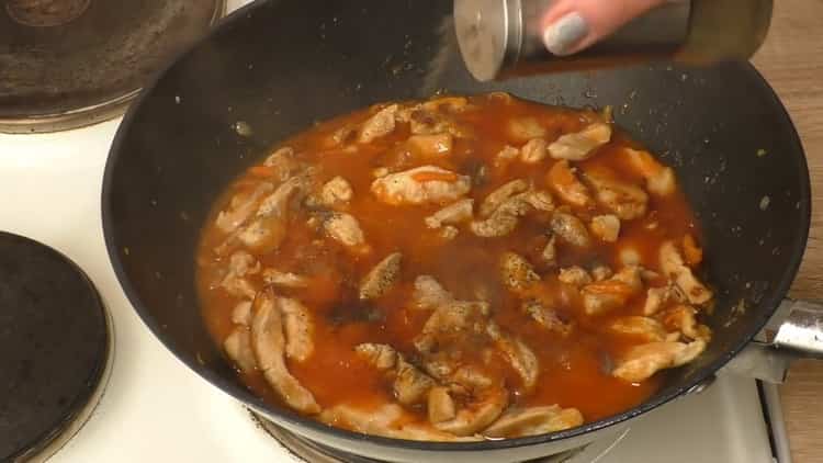 To prepare beef stroganoff, prepare spices