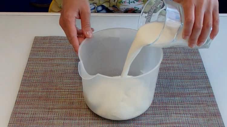 Mix the ingredients to make blanmange.