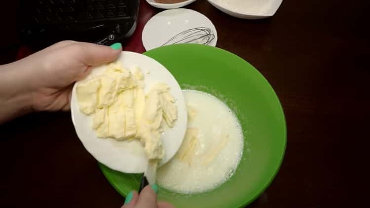 To make waffles, prepare the butter