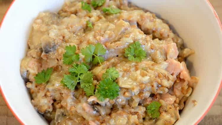 buckwheat with mushrooms in a slow cooker is ready