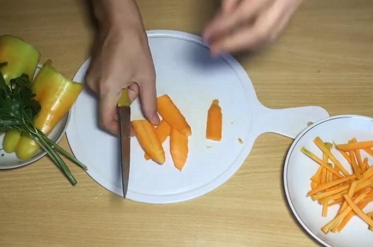 To cook noodles, chop carrots