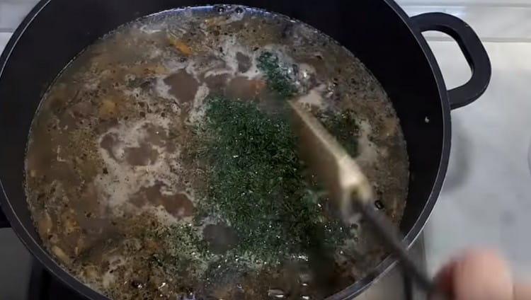 Almost at the very end of cooking, add chopped greens.