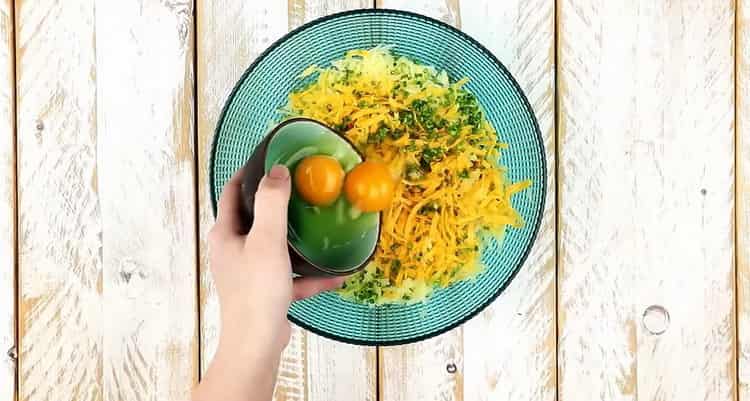 Add eggs to make potato pancakes