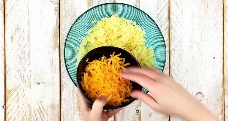 To make pancakes, grate cheese