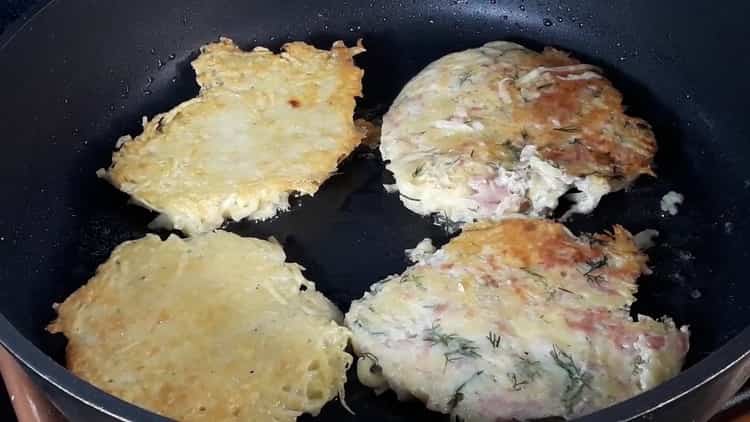 To cook potato pancakes, preheat the pan