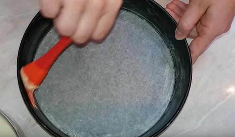 To bake a pie from such a dough, the bottom of the mold must be covered with parchment.
