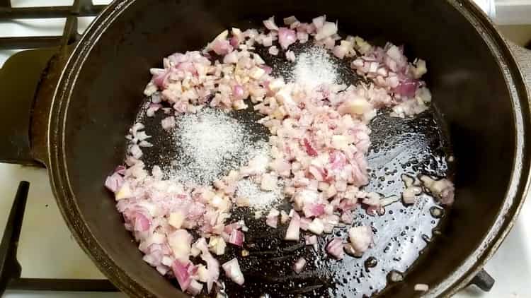 To make a burger, fry the onions