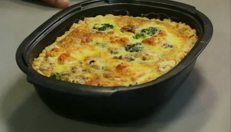 quiche with salmon and broccoli is ready