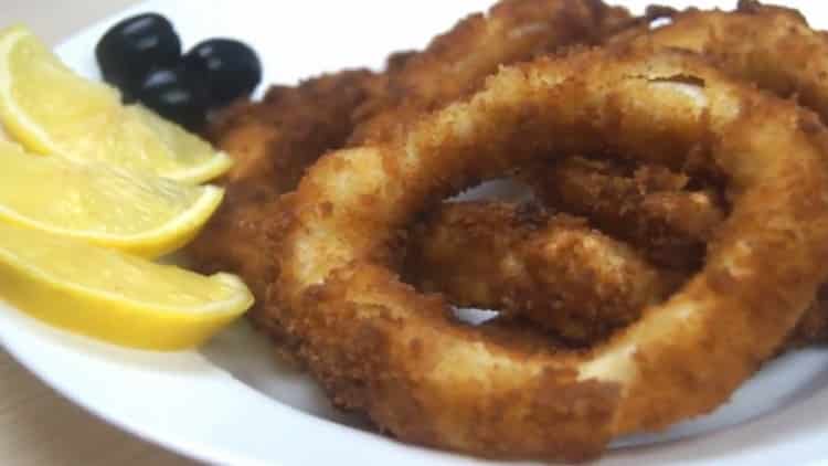 Squid rings in batter in a step by step recipe with photo