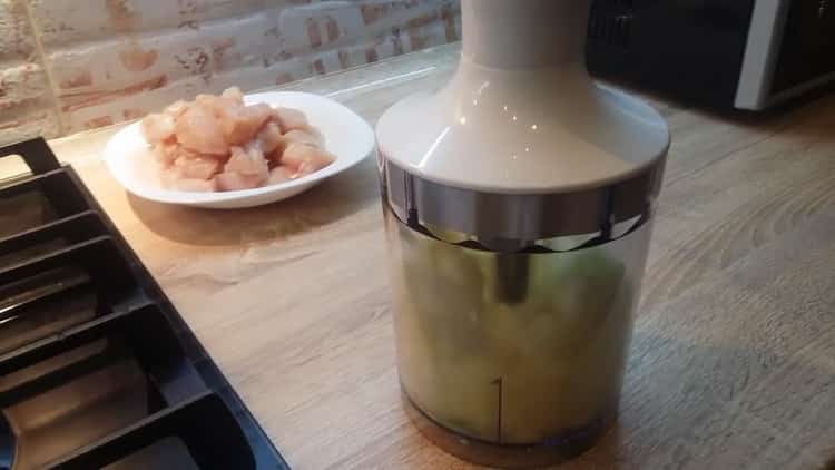 Chop the onion to make meatballs