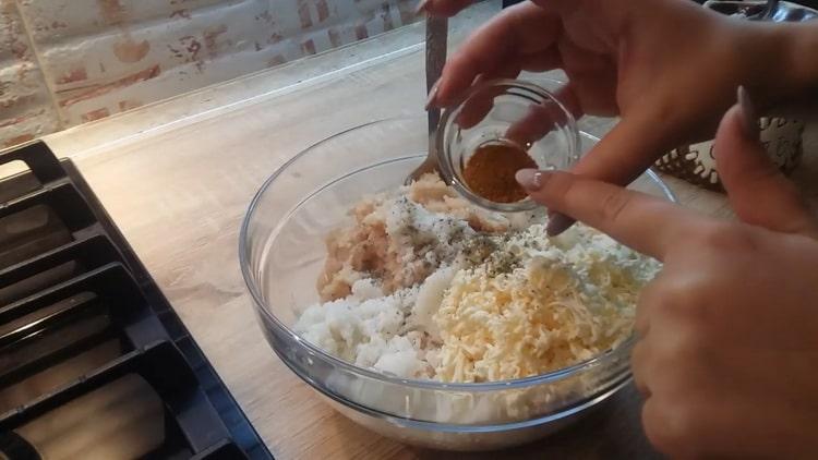 Add seasonings to make meatballs