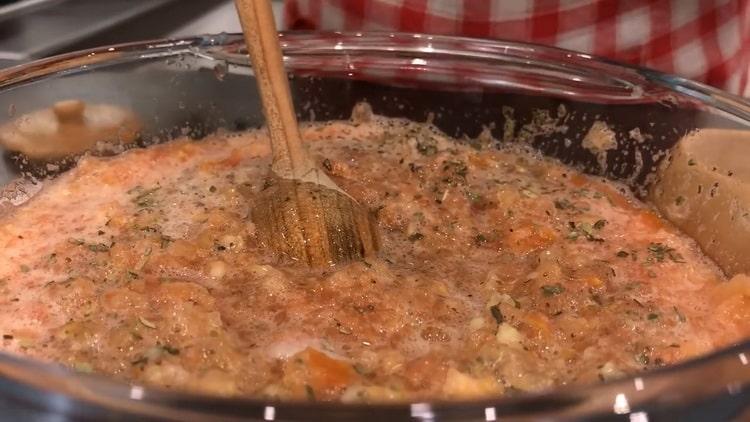 To make lasagna, mix the ingredients