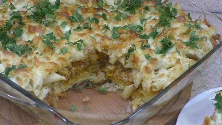 pasta with minced meat in the oven ready